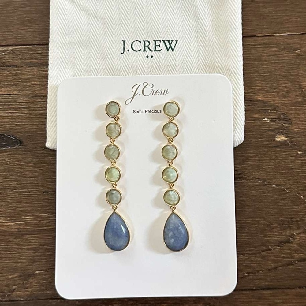 J.CREW-Mixed-stone drop earrings-blue/gold-NWT - Picture 2 of 8